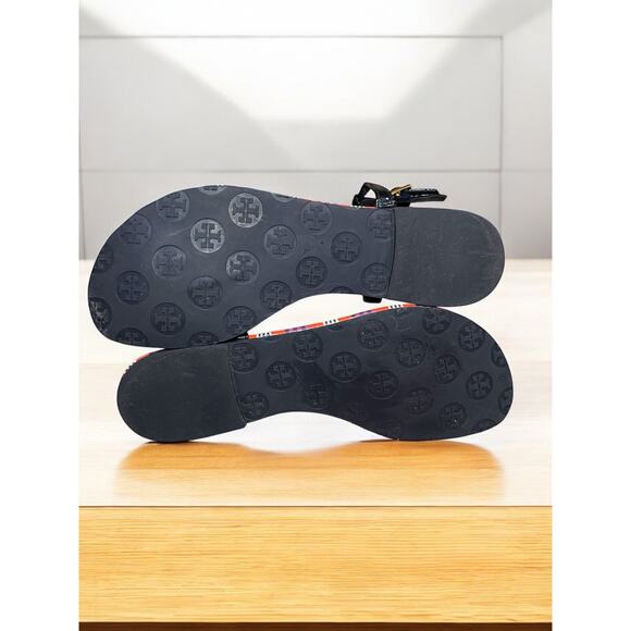 Tory Burch Emmy Patent Calf T-Strap Stripe Sandal Size 7M - Picture 5 of 11